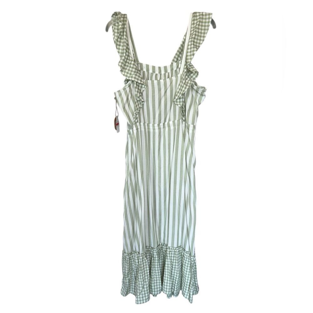 Dip Eco-friendly Green White Striped Gingham Ruffle Milkmaid Sundress M